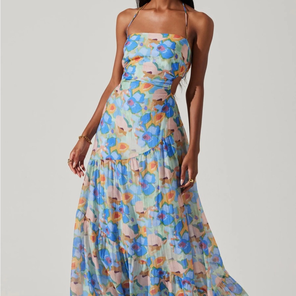 ASTR Miaka Floral Maxi Dress Blue multi abstract size XS - Picture 3 of 10